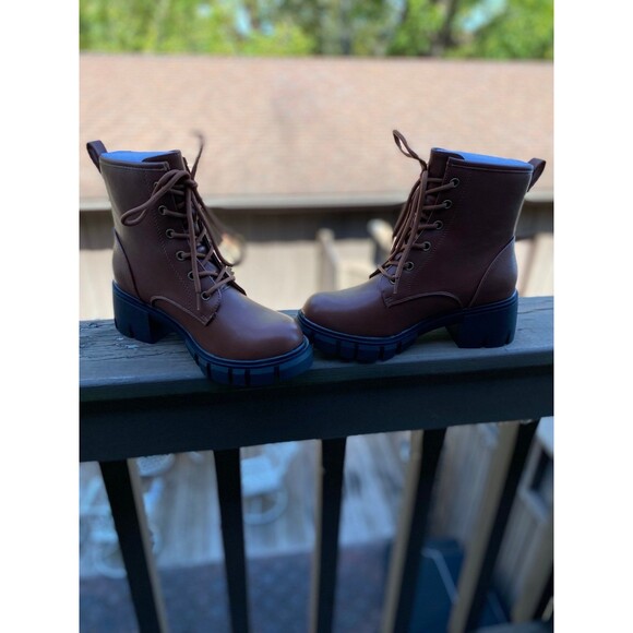 IDIFU Brown Chunky Combat Boots Women’s 7 Lace-Up Ankle Winter Boots NIB Workwea - Picture 8 of 12